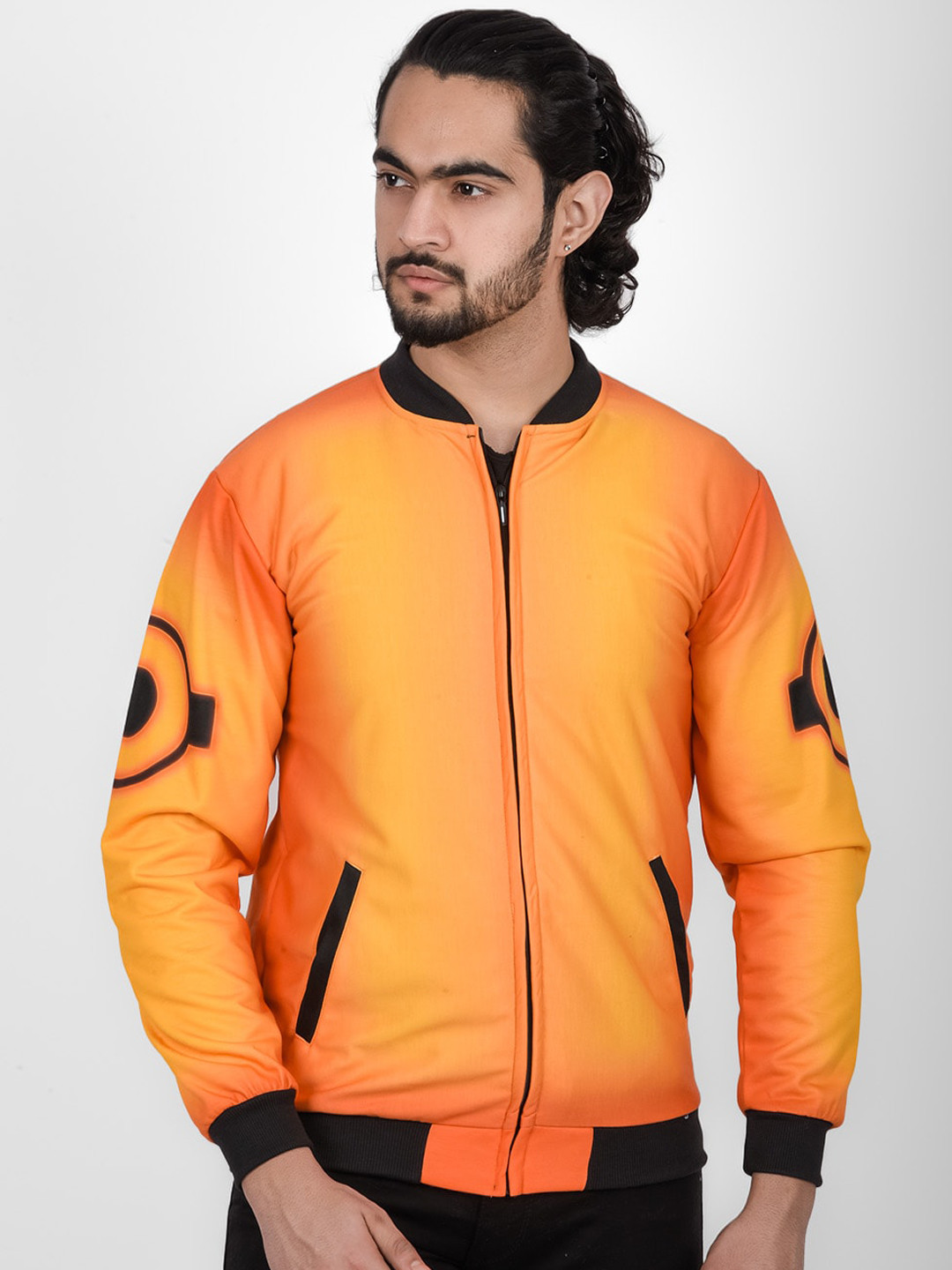 

COMICSENSE Men Anime Printed Naruto Bomber Jacket, Yellow