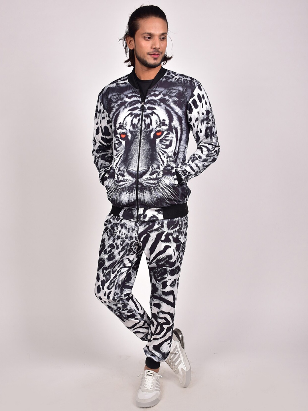 

Rajoria Instyle Men Graphic Digital Printed Mock Neck Lycra Tracksuit, Black