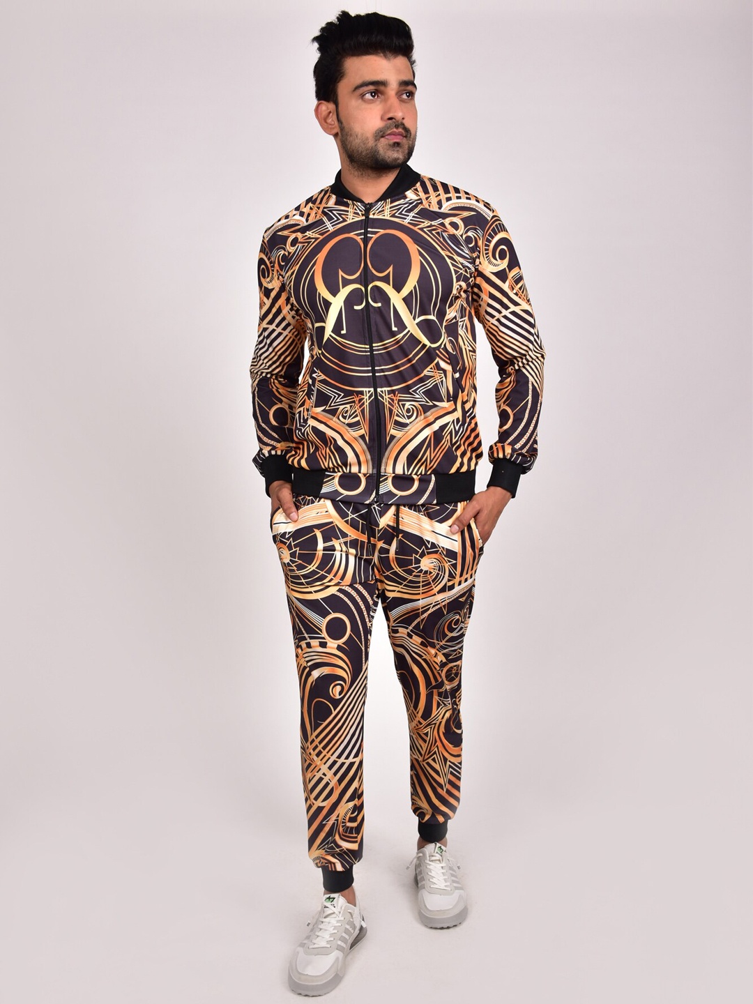 

Rajoria Instyle Men Graphic Digital Printed Henley Neck Lycra Tracksuit, Black