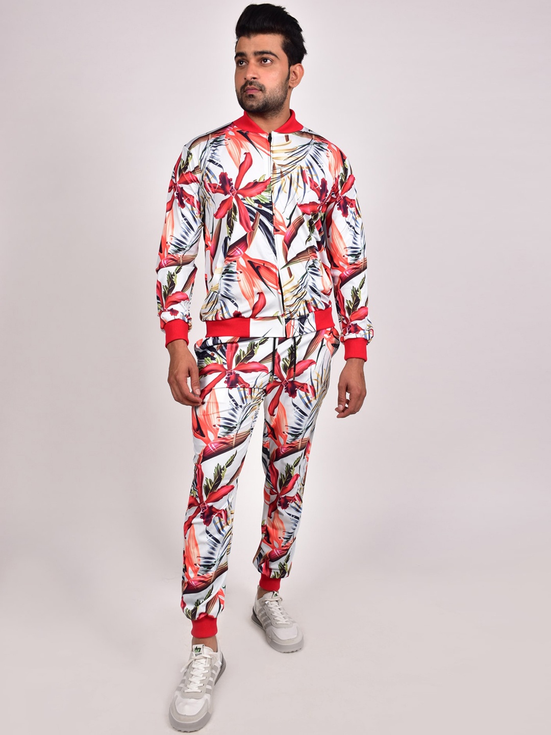 

Rajoria Instyle Men Tropical Digital Printed Lycra Tracksuit, Red