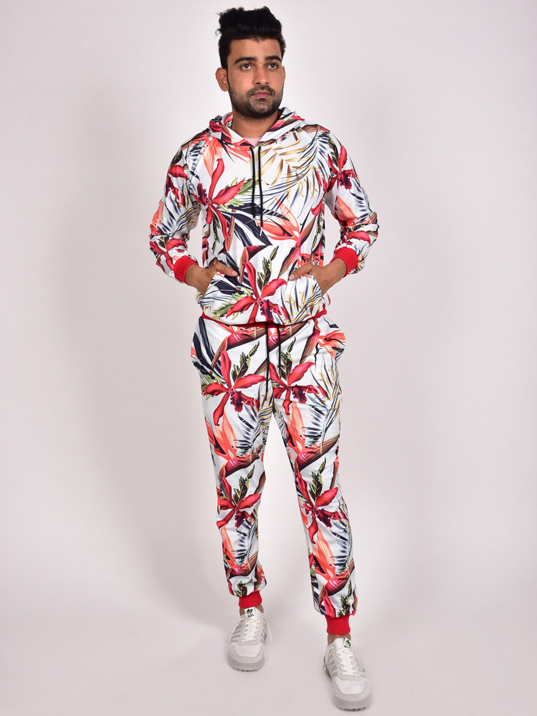 

Rajoria Instyle Men Tropical Digital Printed Lycra Tracksuit, White