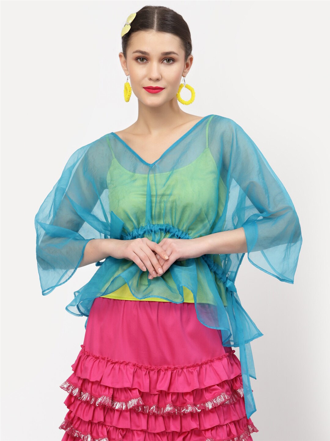 

LELA Cinched Waist Top With Spaghetti, Turquoise blue