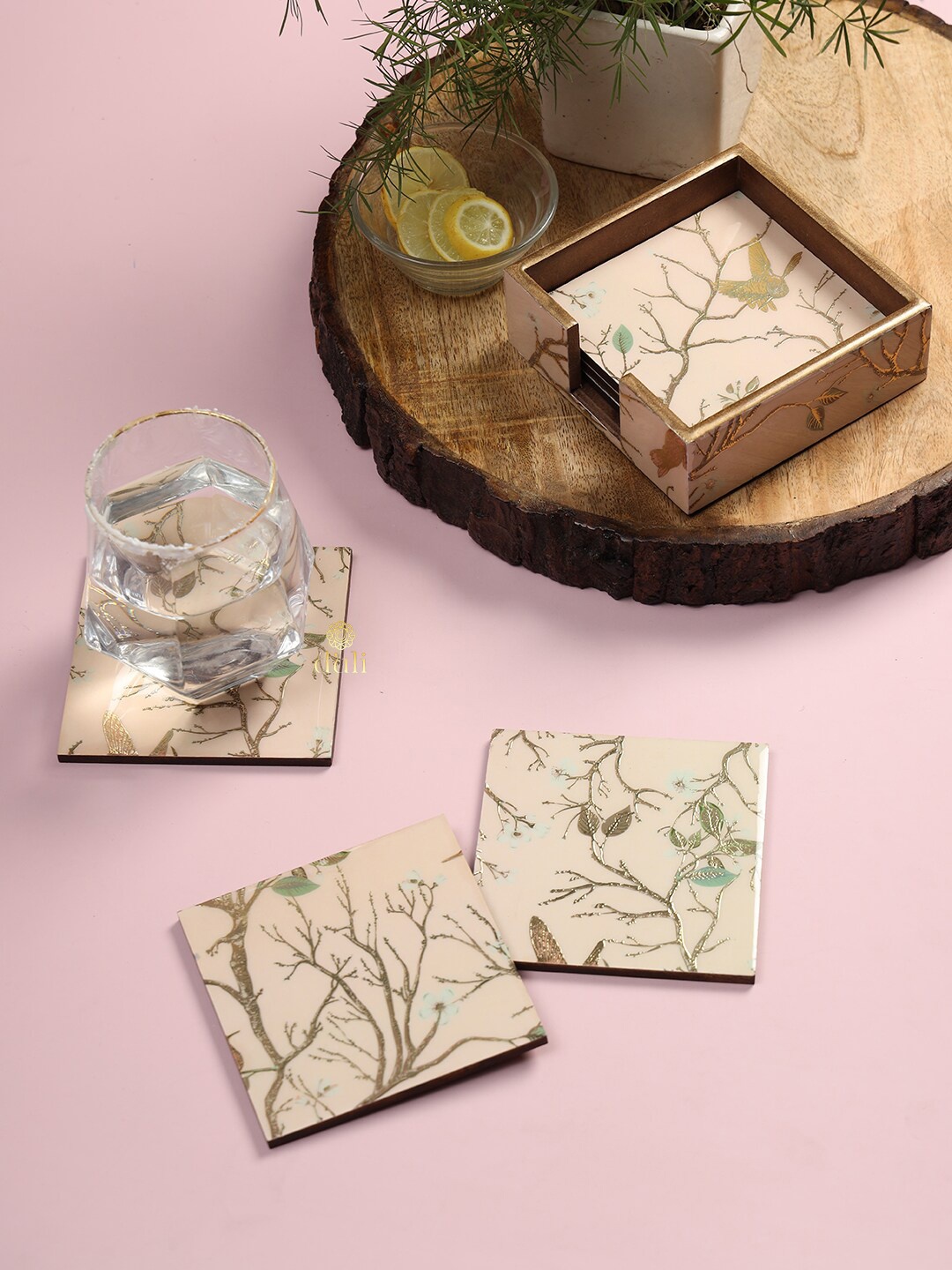 

DULI Enamel Pink 6 Pieces Printed Wood Coasters