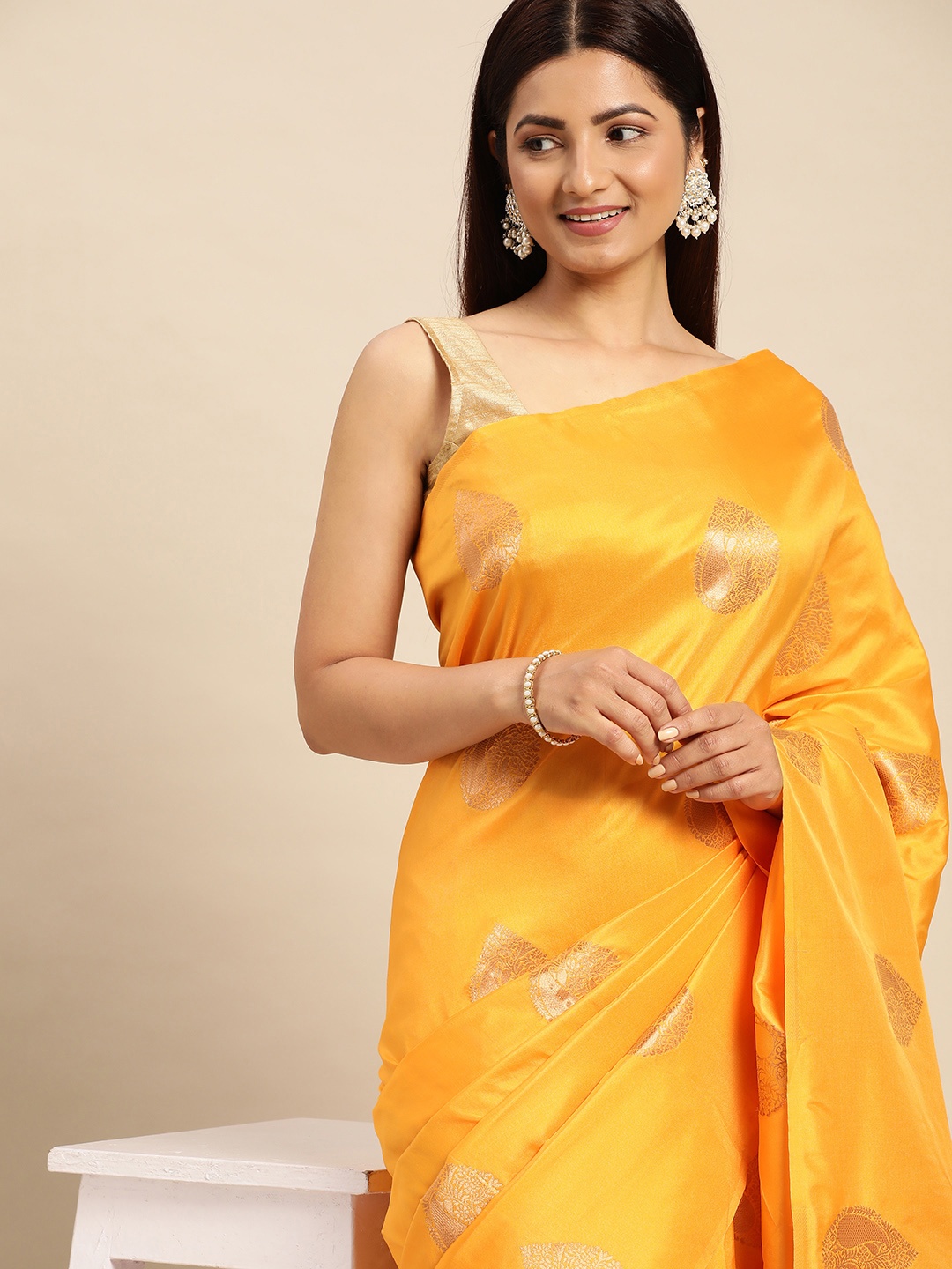 

Royal Rajgharana Saree Ethnic Motifs Zari Pure Silk Banarasi Sarees, Yellow