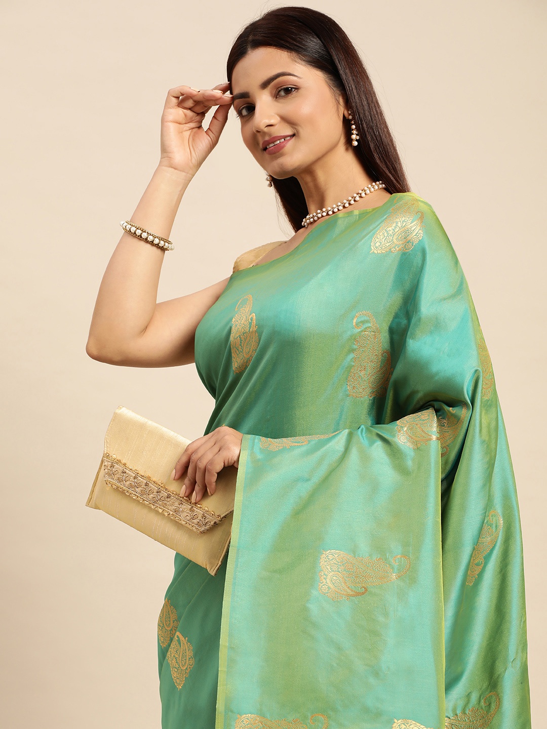 

Royal Rajgharana Saree Ethnic Motifs Zari Pure Silk Banarasi Sarees, Green
