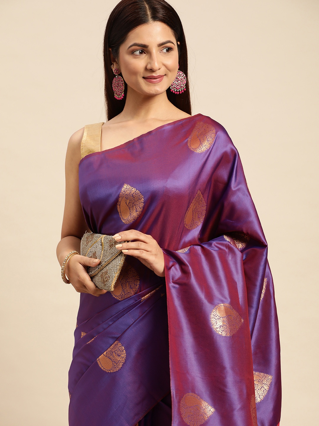 

Royal Rajgharana Saree Ethnic Motifs Zari Pure Silk Banarasi Sarees, Purple