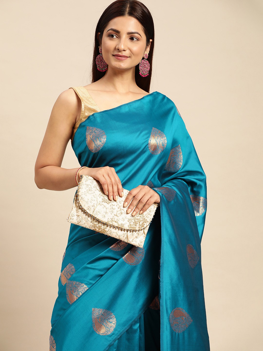 

Royal Rajgharana Saree Ethnic Motifs Zari Pure Silk Banarasi Sarees, Teal