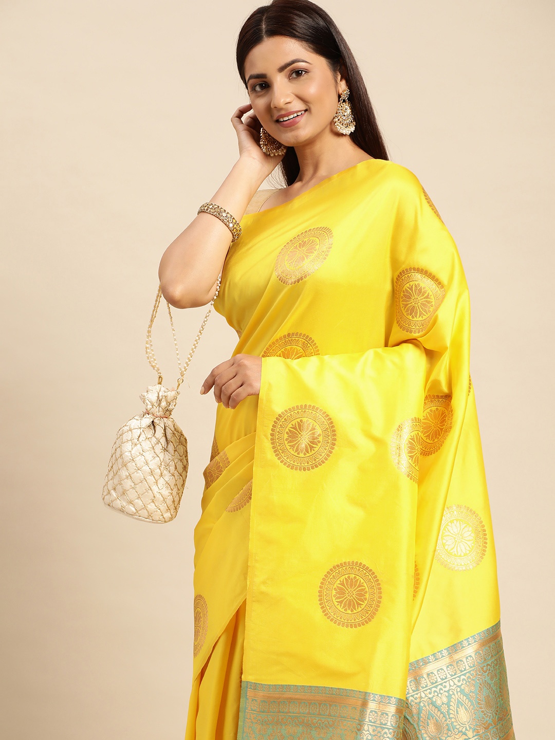 

Royal Rajgharana Saree Woven Design Ethnic Motifs Zari Pure Silk Banarasi Saree, Yellow