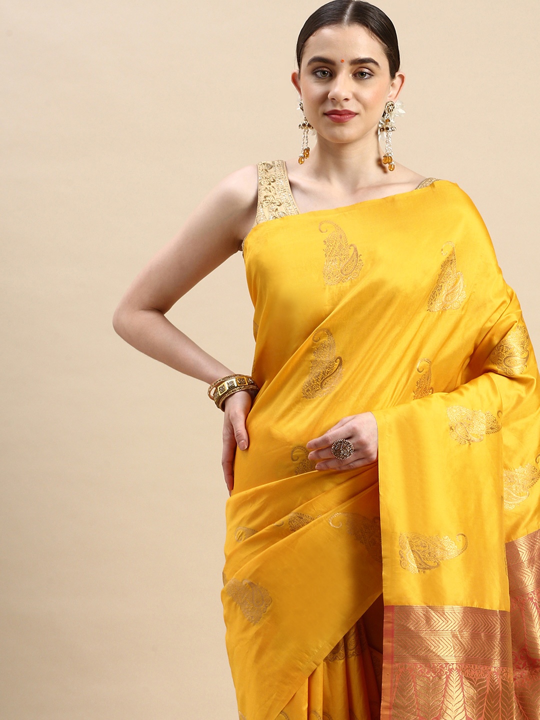 

Royal Rajgharana Saree Woven Design Ethnic Motifs Zari Pure Silk Banarasi Saree, Yellow