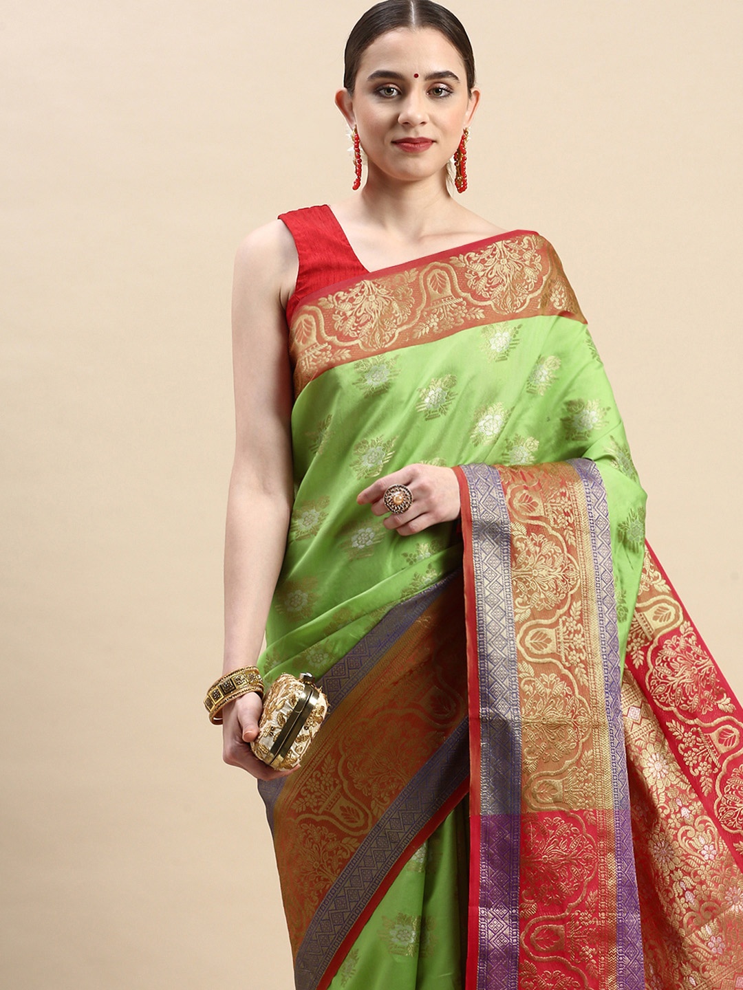 

Royal Rajgharana Saree Ethnic Motifs Zari Pure Silk Kanjeevaram Saree, Green