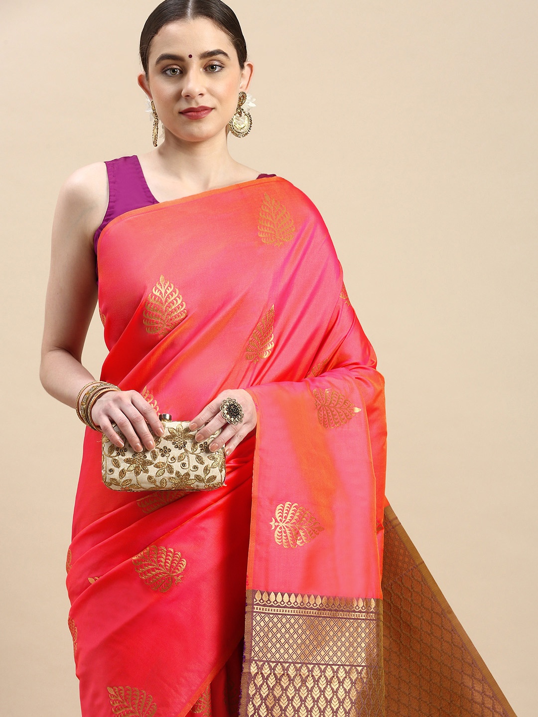 

Royal Rajgharana Saree Woven Design Ethnic Motifs Zari Pure Silk Banarasi Saree, Peach