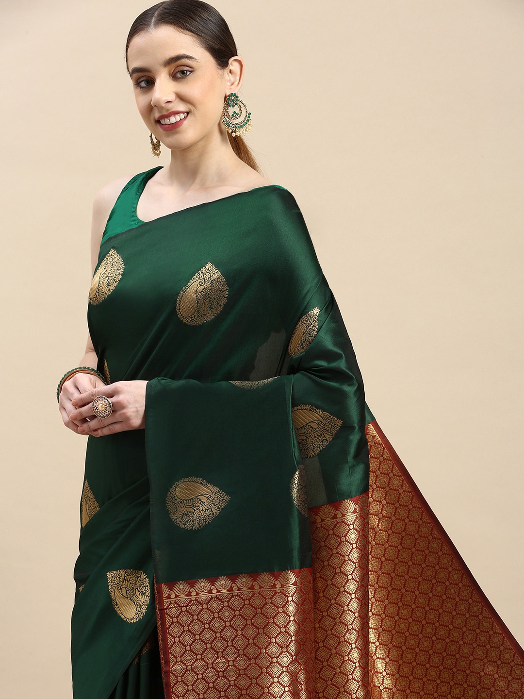 

Royal Rajgharana Saree Woven Design Ethnic Motifs Zari Pure Silk Banarasi Saree, Green