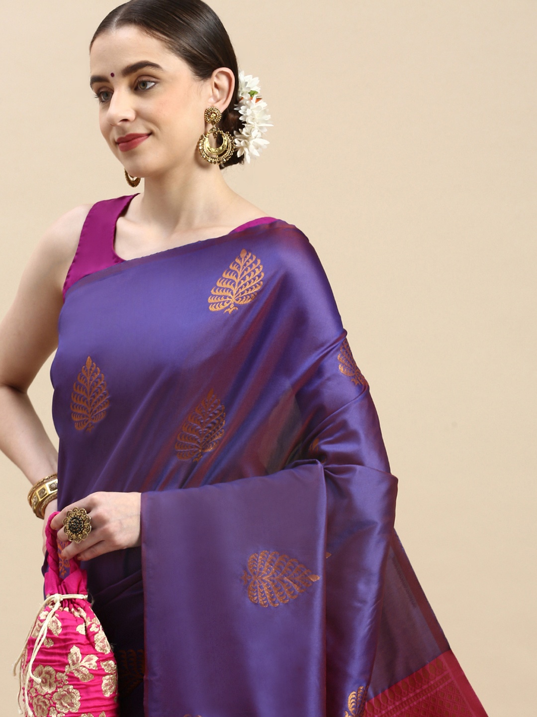 

Royal Rajgharana Saree Woven Design Ethnic Motifs Zari Pure Silk Banarasi Saree, Purple