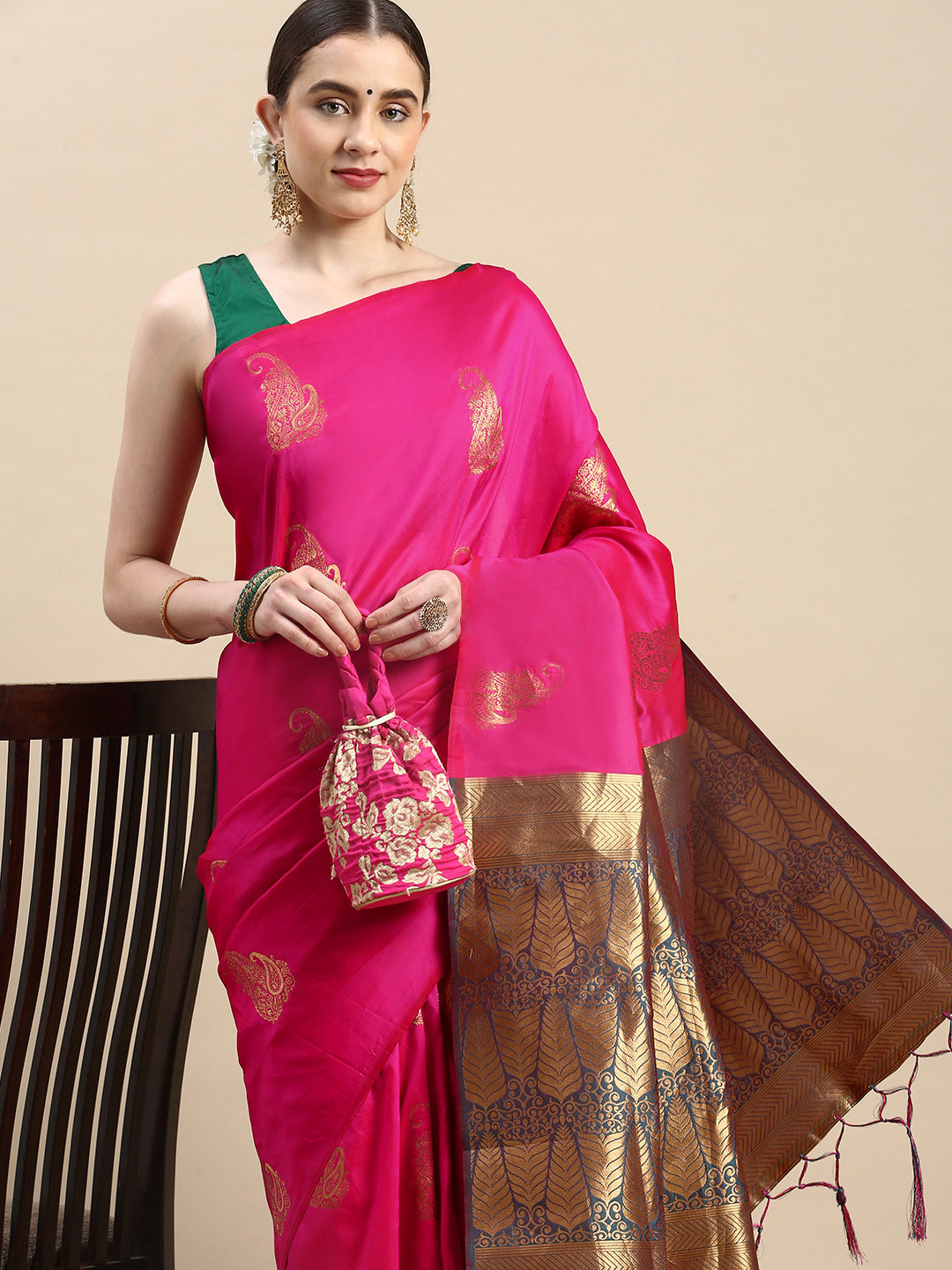 

Royal Rajgharana Saree Woven Design Ethnic Motifs Zari Pure Silk Banarasi Saree, Pink