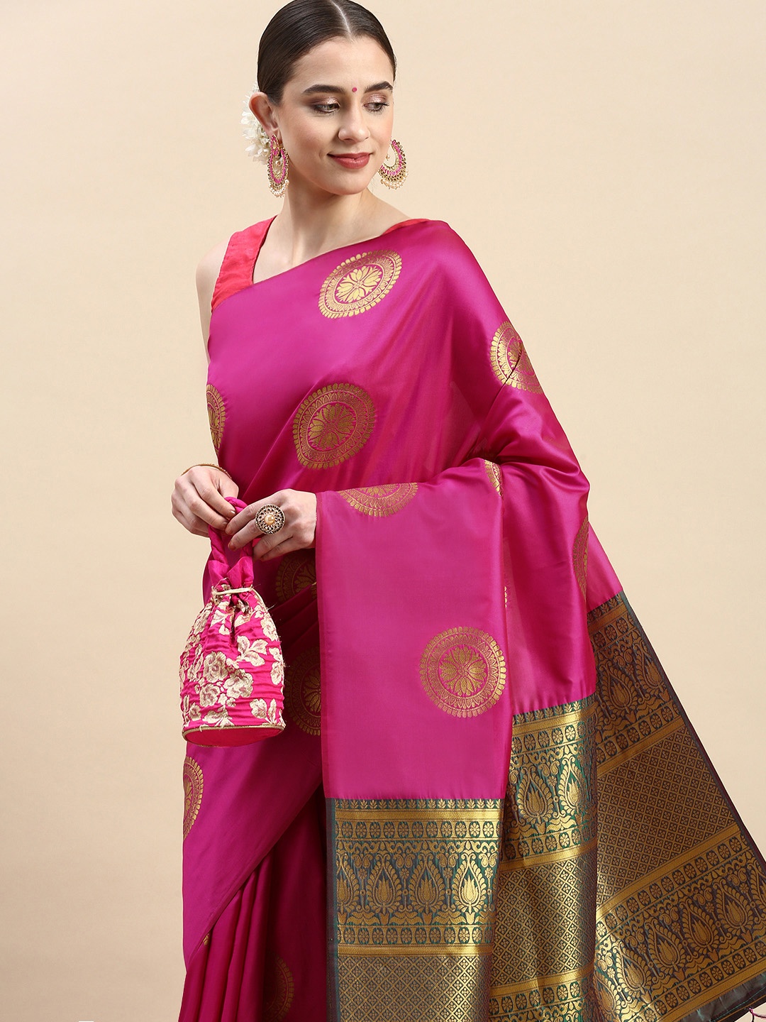 

Royal Rajgharana Saree Woven Design Ethnic Motifs Zari Pure Silk Banarasi Saree, Pink