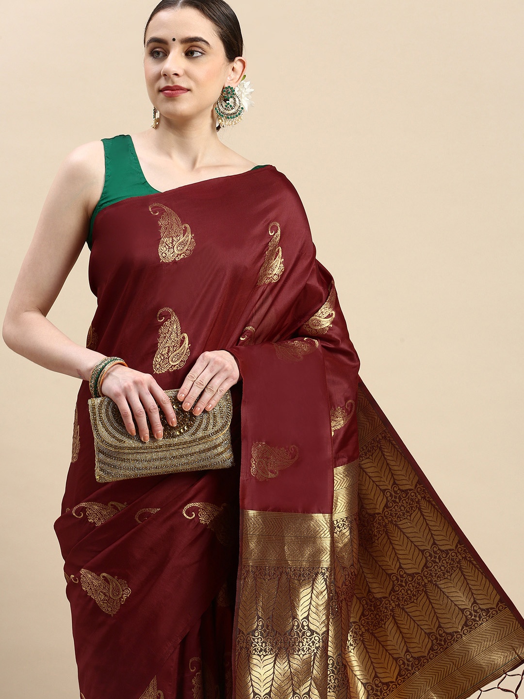 

Royal Rajgharana Saree Woven Design Ethnic Motifs Zari Pure Silk Banarasi Saree, Maroon