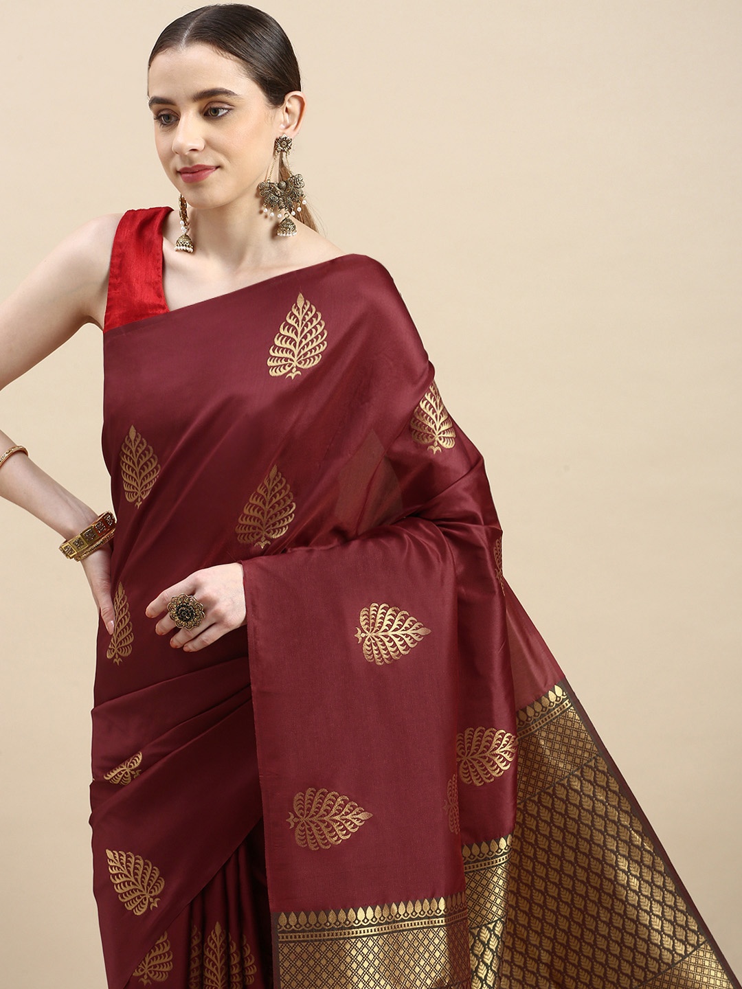 

Royal Rajgharana Saree Woven Design Ethnic Motifs Zari Pure Silk Banarasi Saree, Maroon