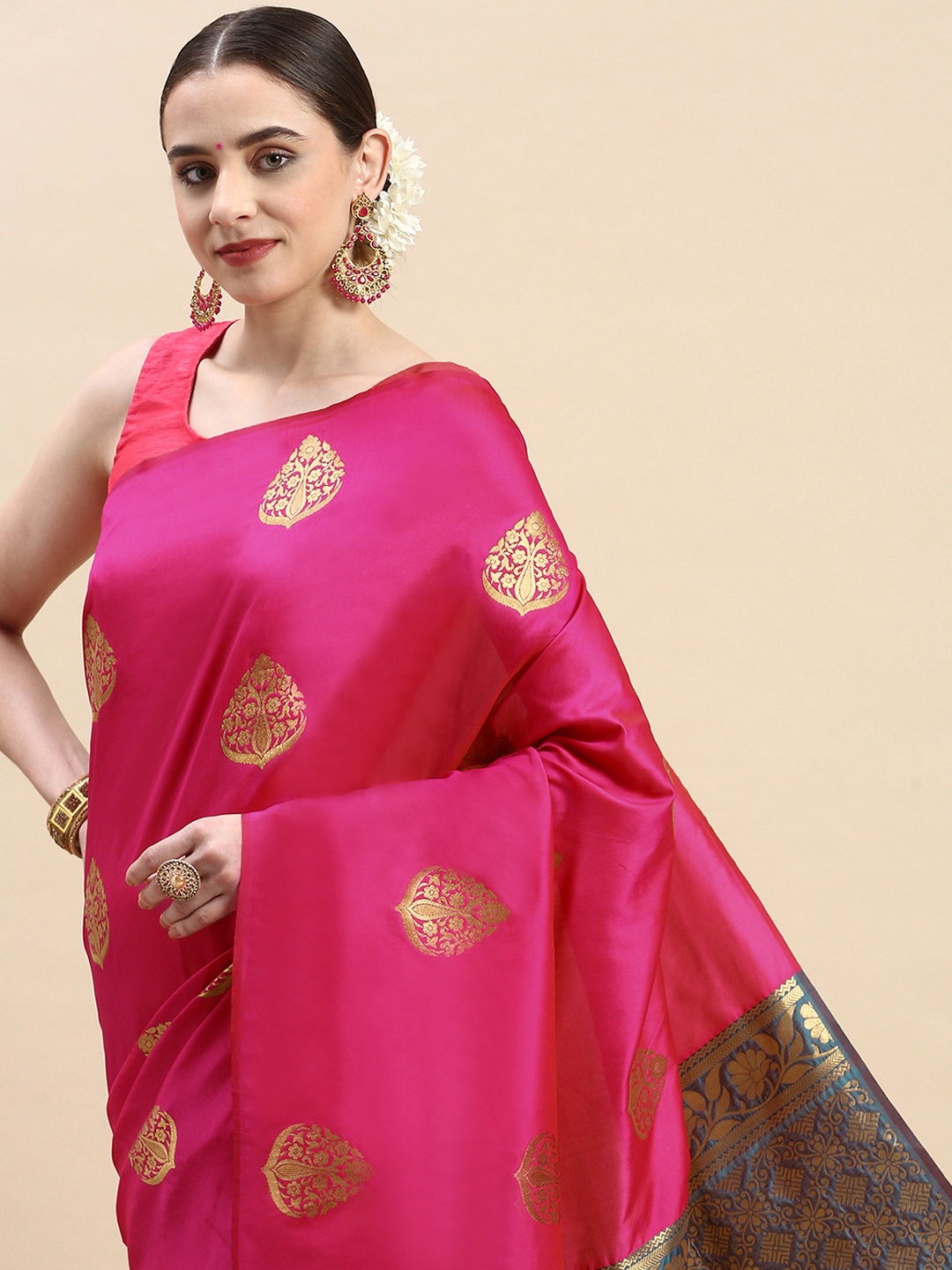 

Royal Rajgharana Saree Woven Design Ethnic Motifs Zari Pure Silk Banarasi Saree, Pink