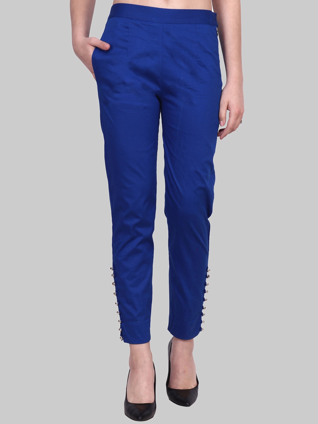 

Popwings Women Cigarette Trousers, Blue