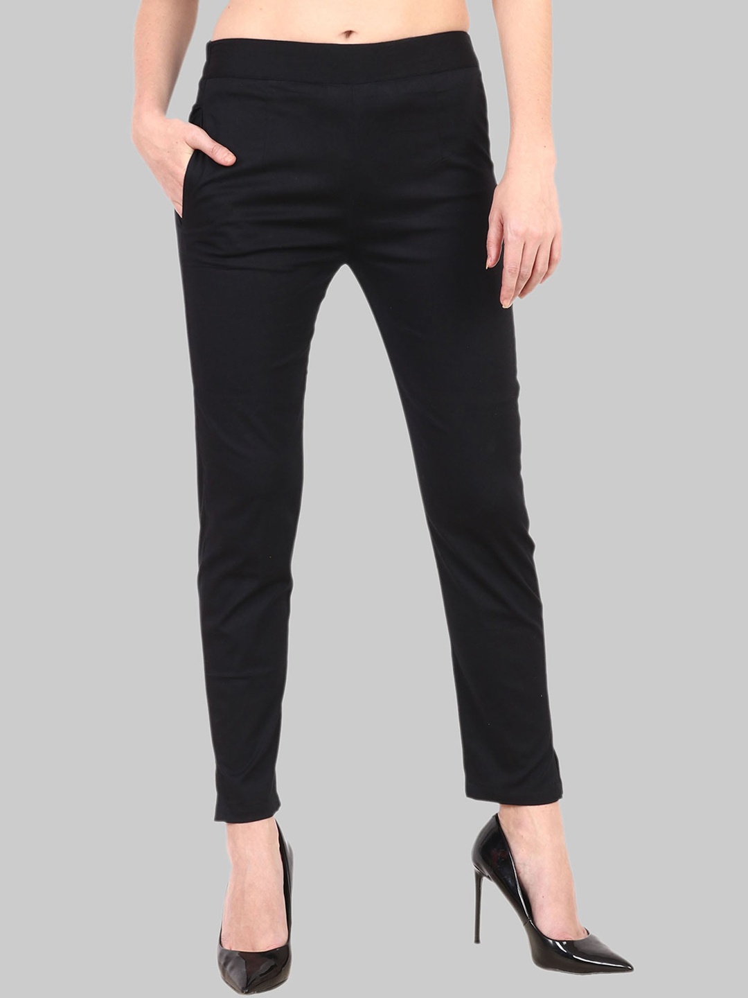 

Popwings Women Easy Wash Stretchable Cigarette Trousers, Black