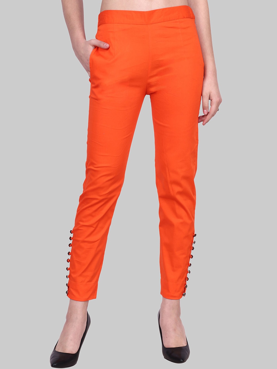 

Popwings Women Regular Fit Cigarette Trousers, Orange