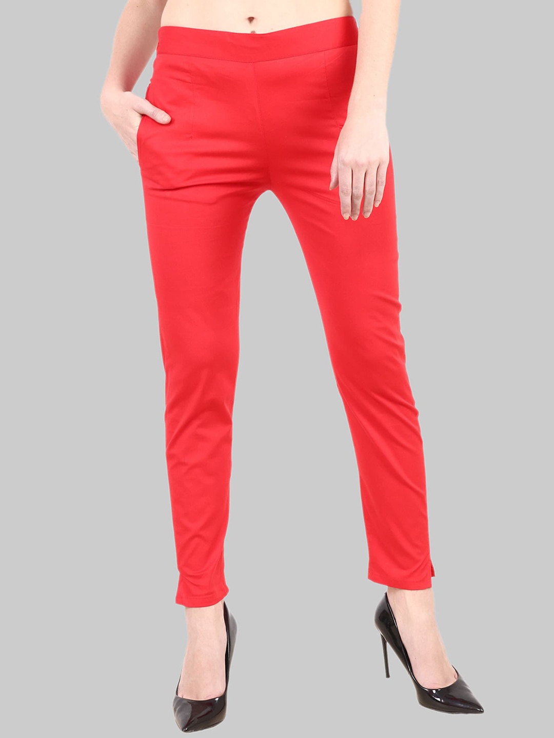 

Popwings Women Regular Fit Mid-Rise Trousers, Red