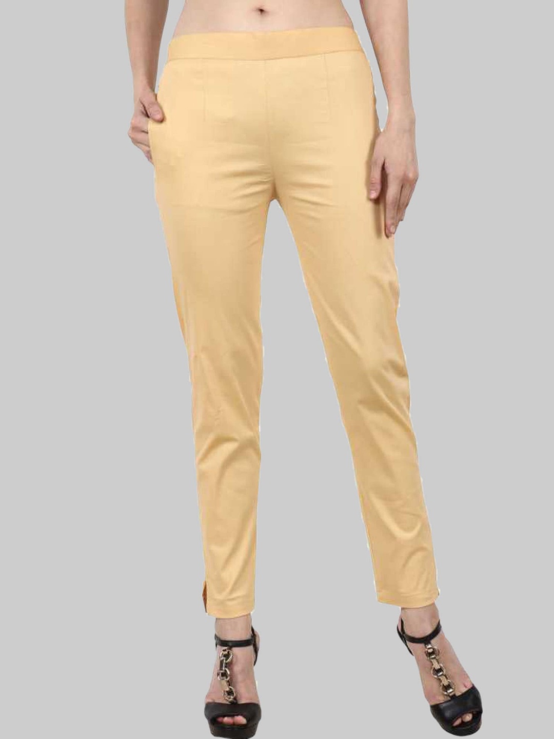 

Popwings Women Cigarette Trousers, Gold