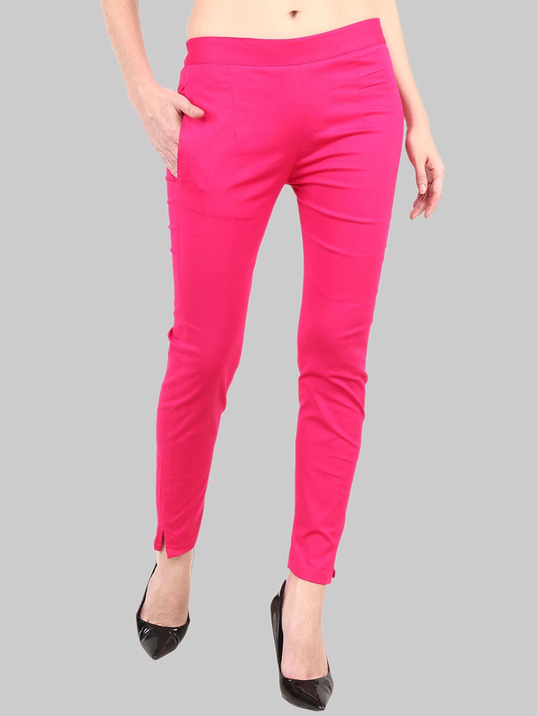 

Popwings Women Easy Wash Cigarette Trousers, Pink