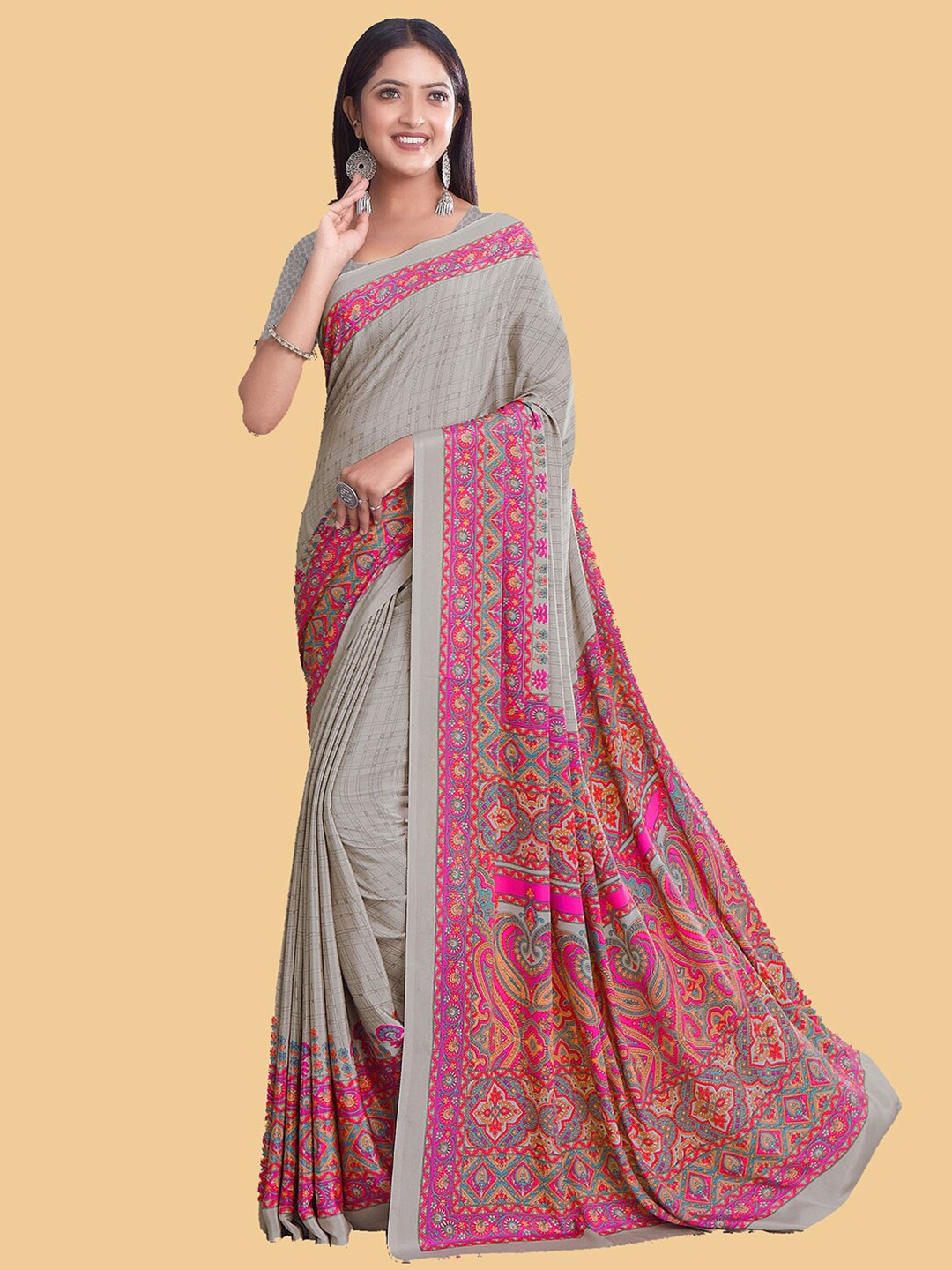 

Kasak Ethnic Motif Printed Daily Wear Saree, Grey