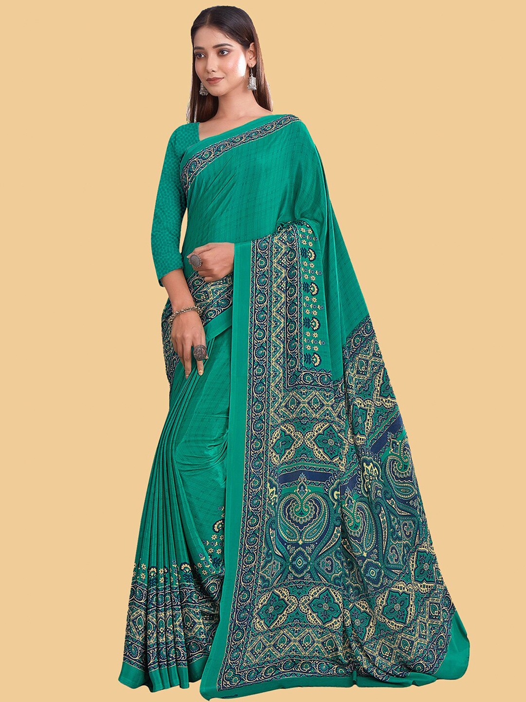 

Kasak Ethnic Printed Saree, Green
