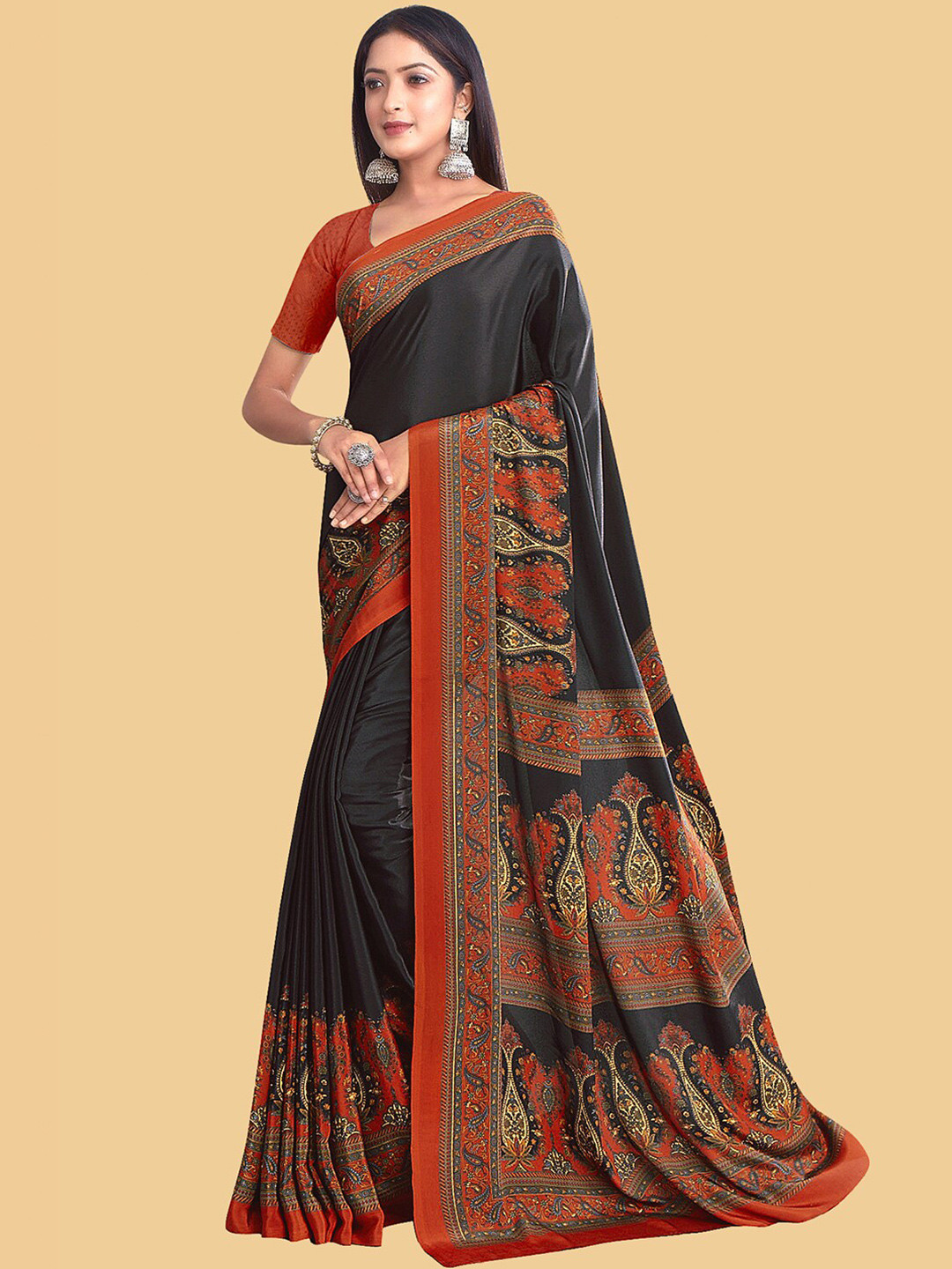 

Kasak Ethnic Motifs Printed Saree, Black