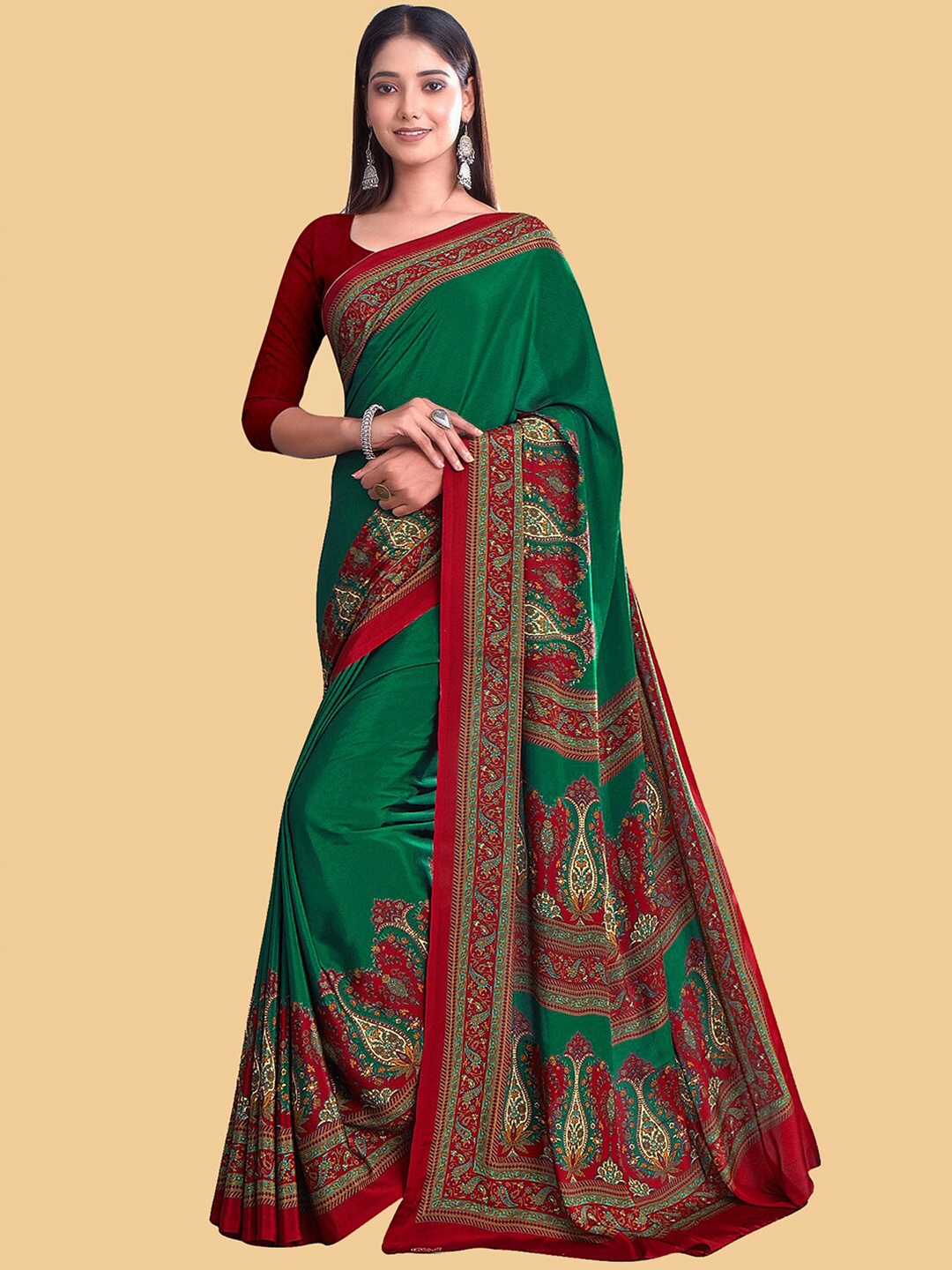 

Kasak Ethnic Motifs Printed Saree, Green