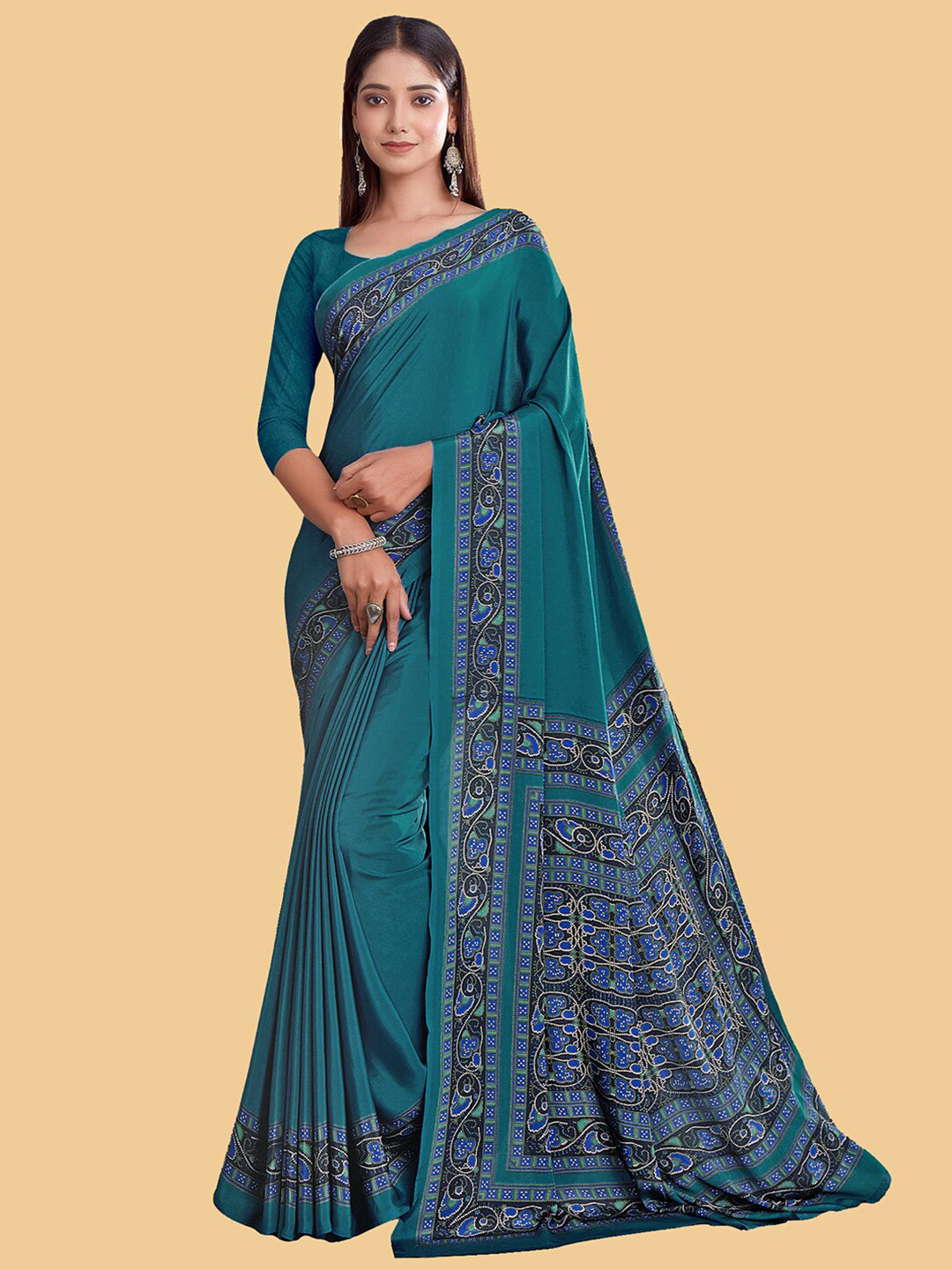 

Kasak Ethnic Motifs Printed Saree, Teal