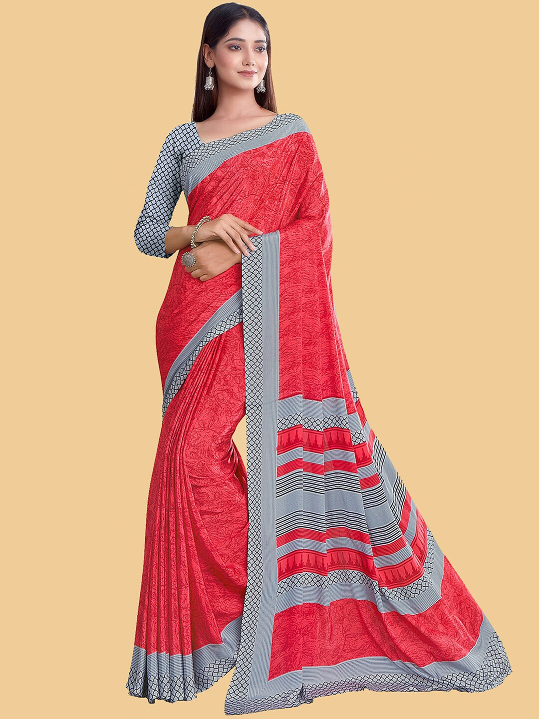 

Kasak Women Geometric Printed Saree, Red