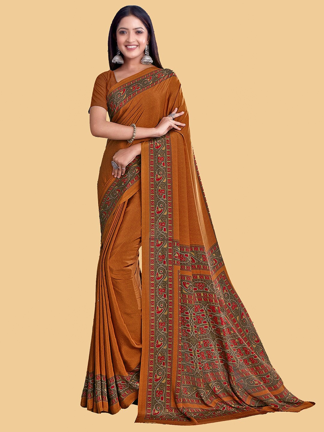 

Kasak Ethnic Motifs Printed Saree, Brown