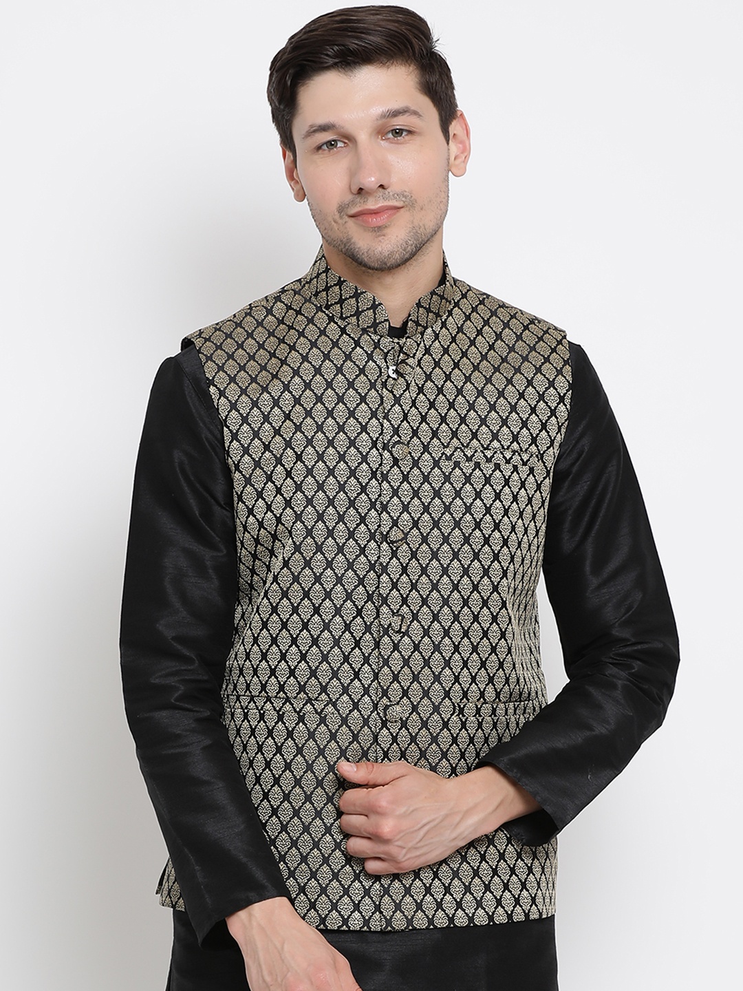 

VASTRAMAY Men Woven Design Nehru Jacket, Black