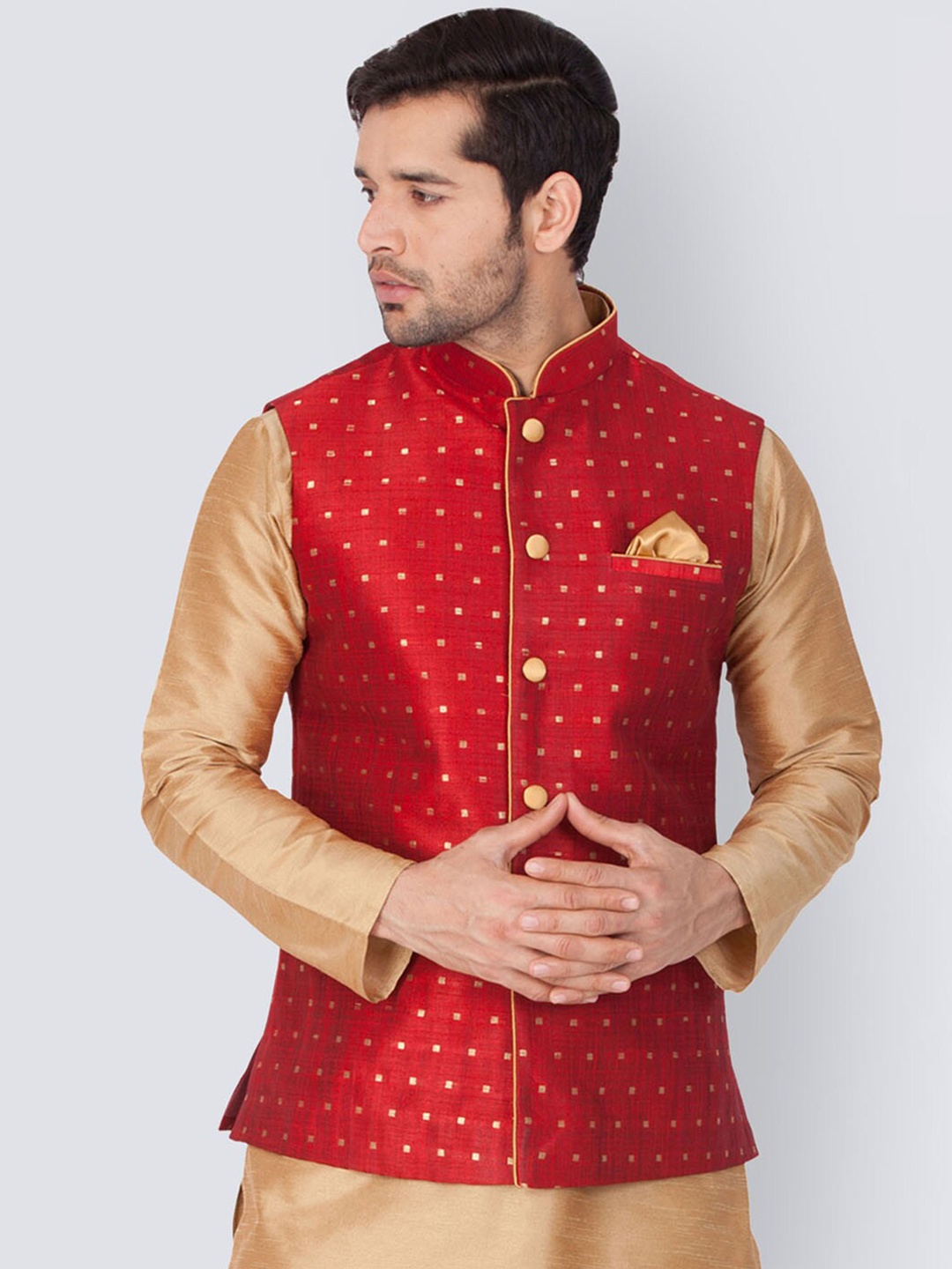 

VASTRAMAY Men Woven Design Nehru Jackets, Maroon