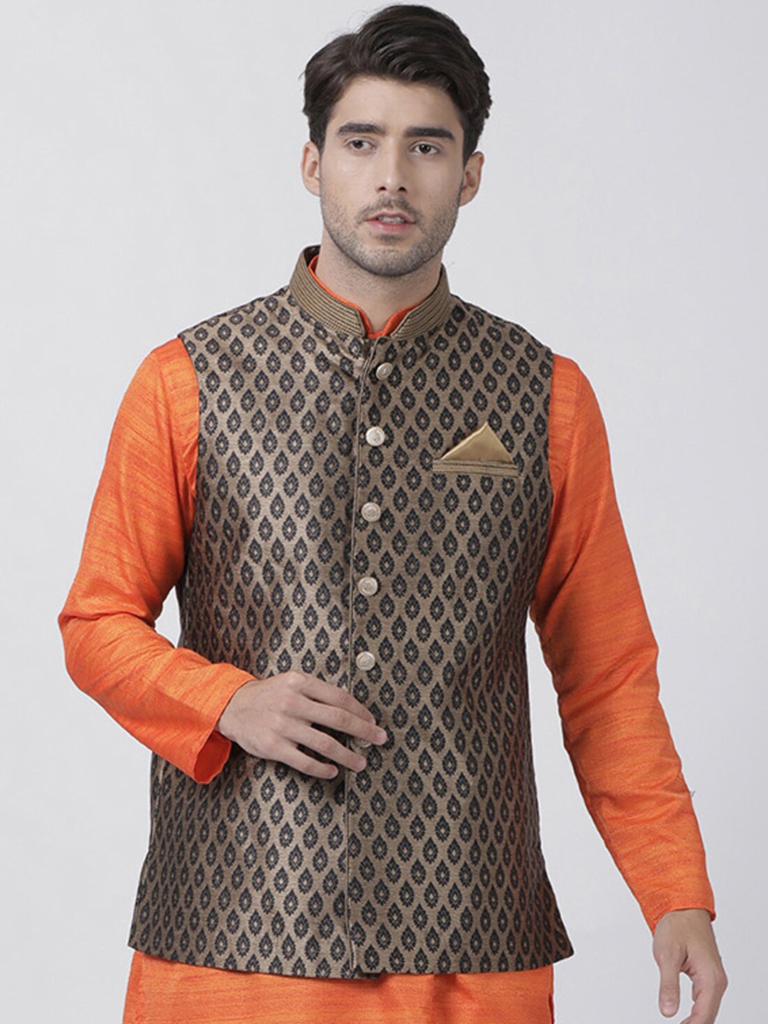 

VASTRAMAY Men Woven Design Nehru Jacket, Black