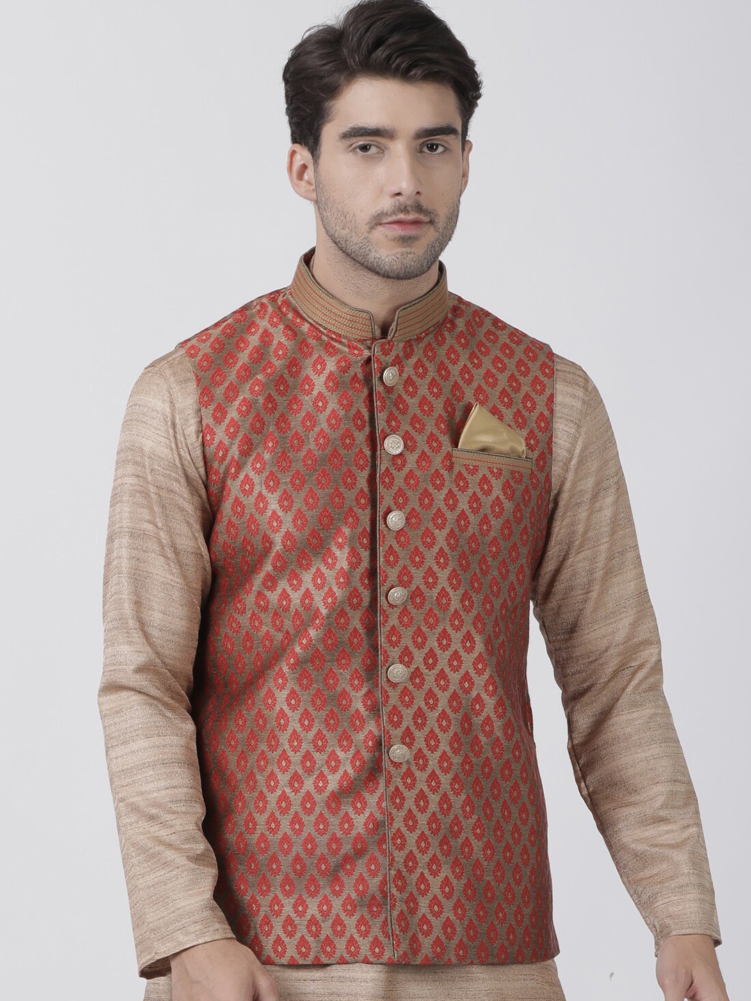 

VASTRAMAY Men Woven Design Nehru Jacket, Maroon