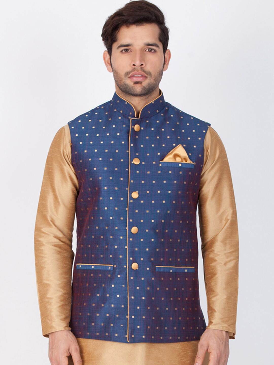 

VASTRAMAY Men Woven Design Nehru Jackets, Blue