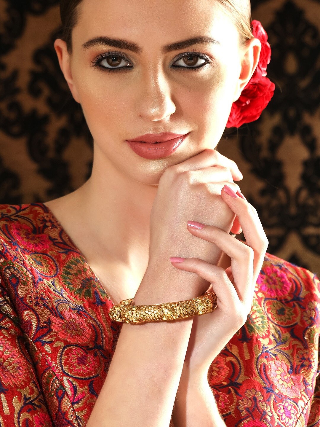 

Rubans 22k Gold Plated Antique Finish Temple Bangle
