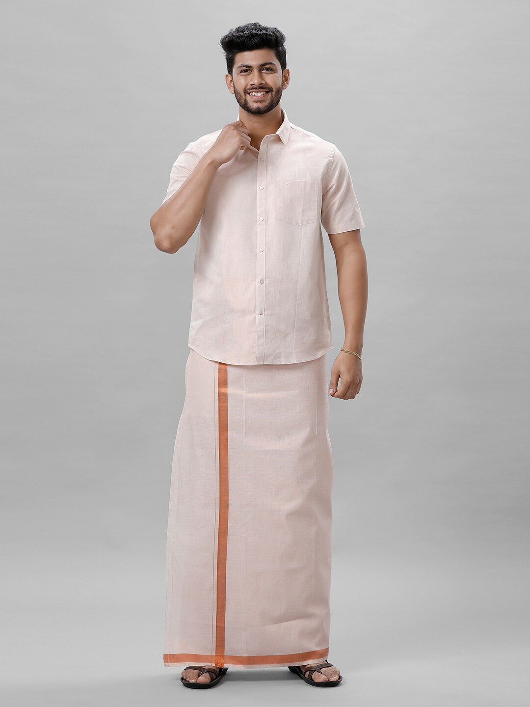 

Ramraj Men Tissue Shirt and Dhoti Set, Off white