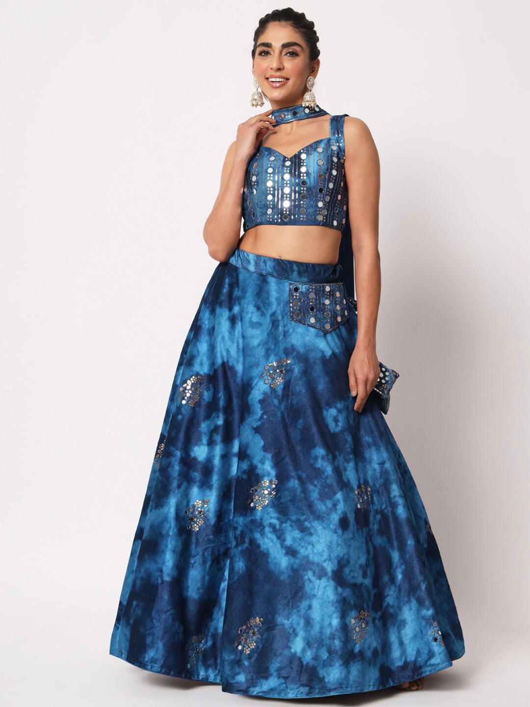 

SHUBHKALA Embroidered Velvet Semi-Stitched Lehenga & Unstitched Blouse With Dupatta, Blue