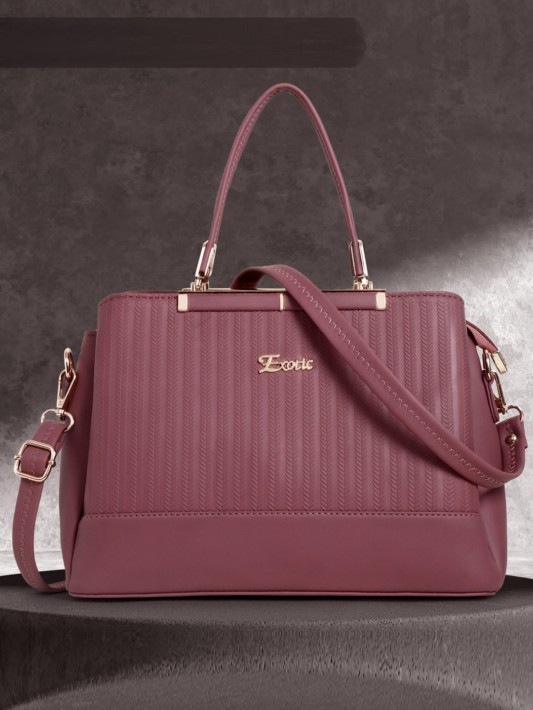 

Exotic Textured Structured Handheld Bag, Mauve
