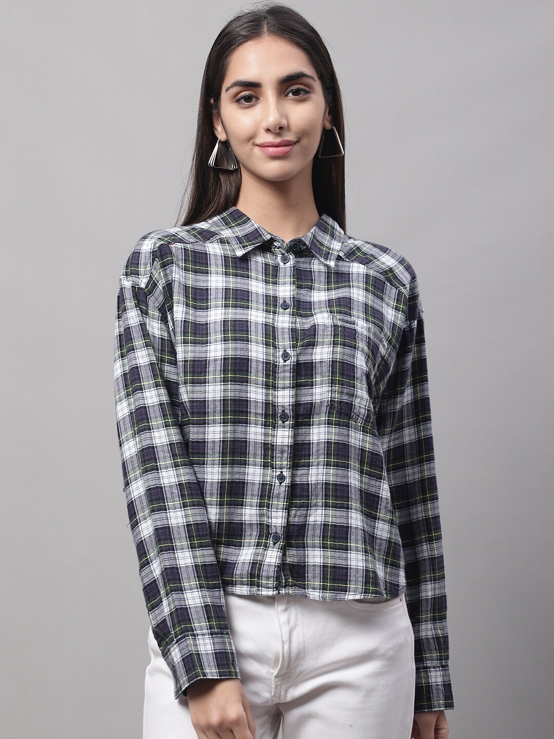 

NoBarr Women Tartan Checks Casual Cotton Shirt, Black