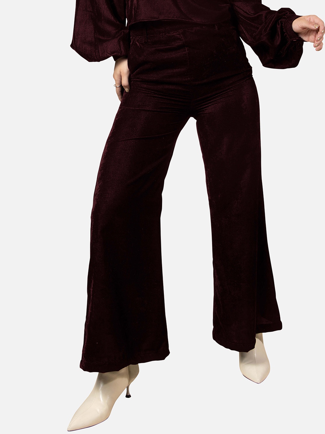 

NEOFAA Women Mid Rise Flare Fit Bootcut Trousers, Maroon