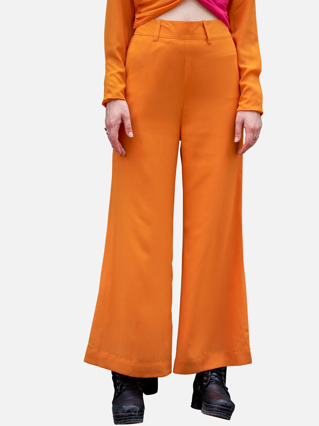 

NEOFAA Women Mid-Rise Parallel Trousers, Orange