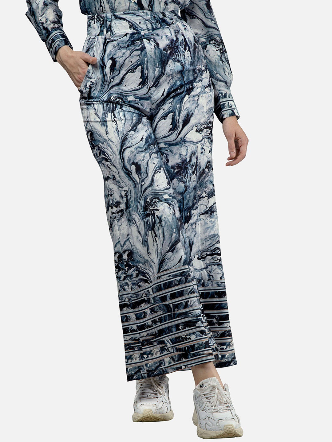 

NEOFAA Women Floral Printed Parallel Trousers, Blue