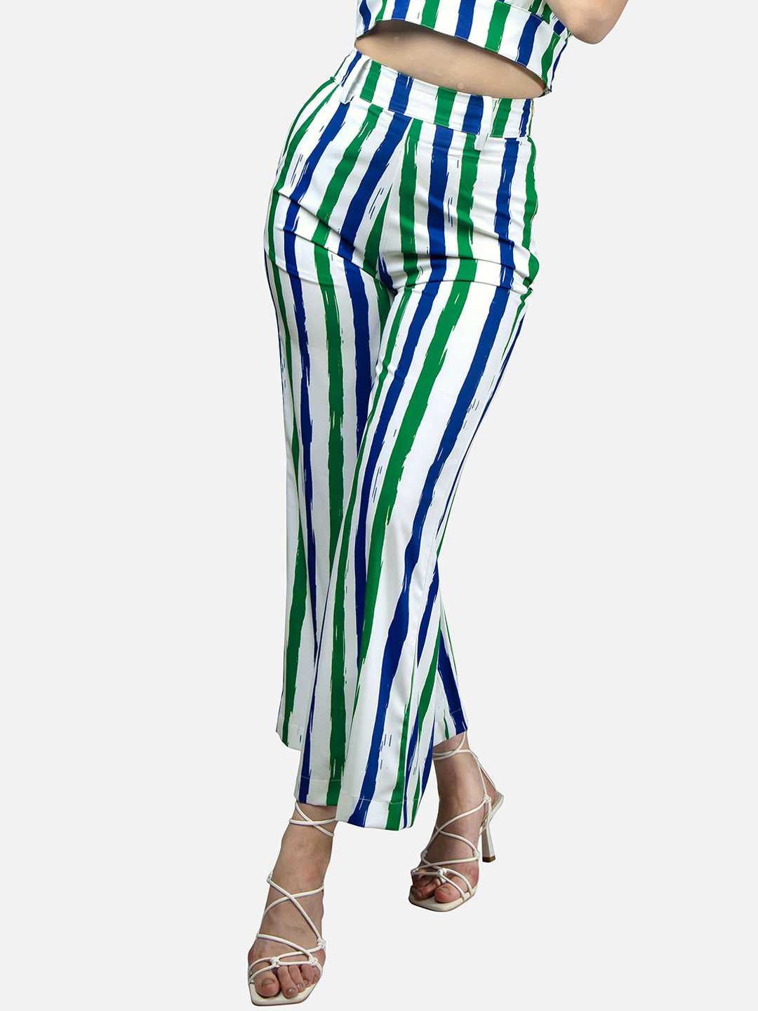 

NEOFAA Women Striped Regular Fit Parallel Trousers, White