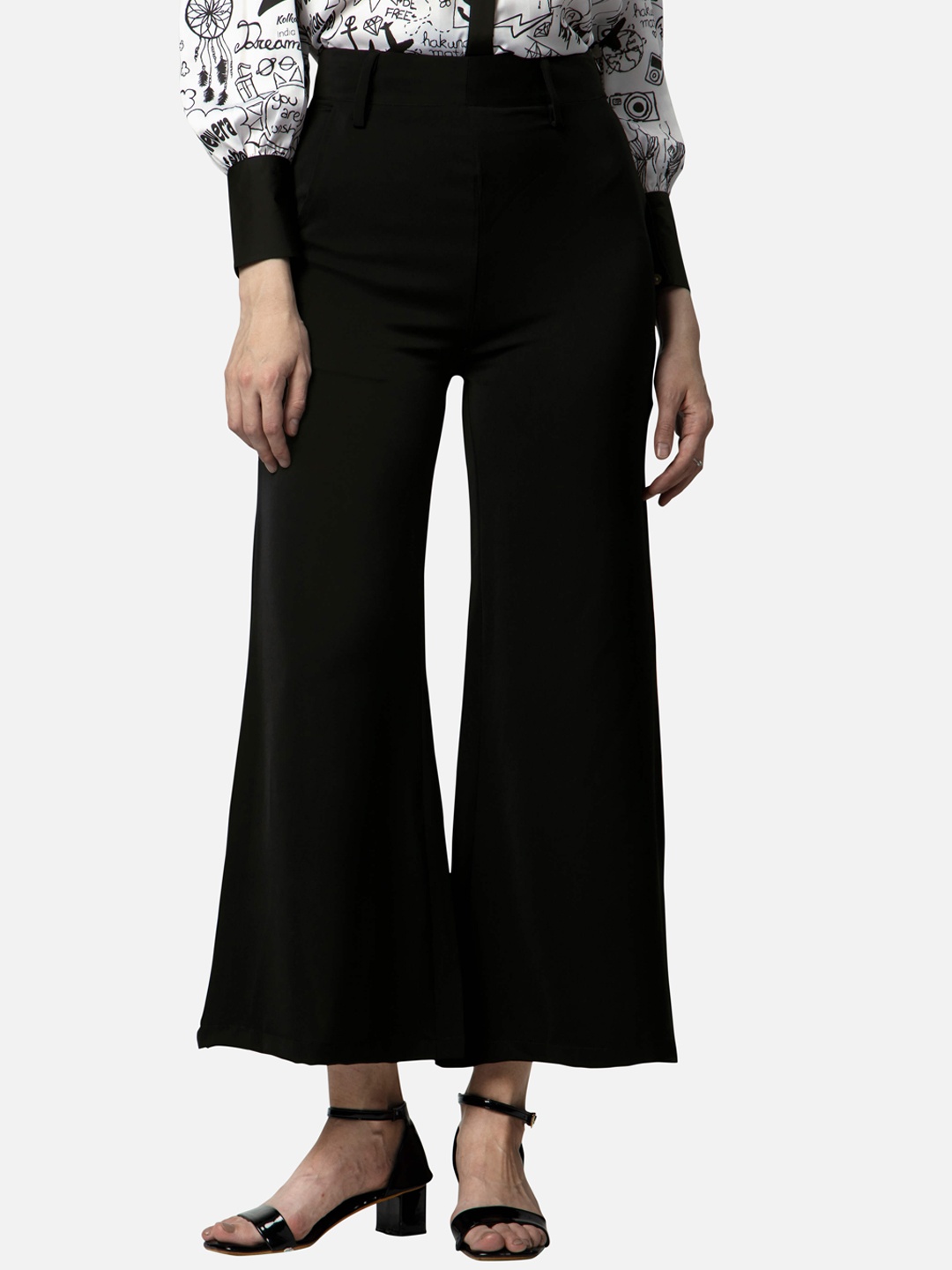 

NEOFAA Women Mid-Rise Flared Bootcut Trousers, Black